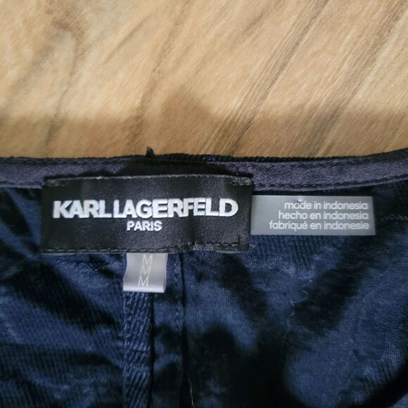 Karl Lagerfeld Floral Lace Burnout Blouse in Navy - Picture 10 of 13